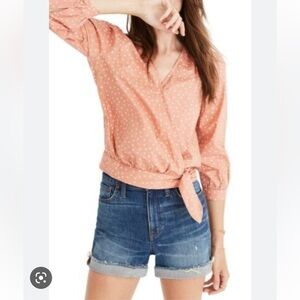 Madewell peach Star Scatter 3/4 length sleeve tie waist v neck wrap top size XS